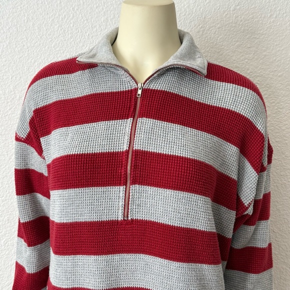 Jones New York Sport red and white striped quarter-zip sweater. - Picture 3 of 11